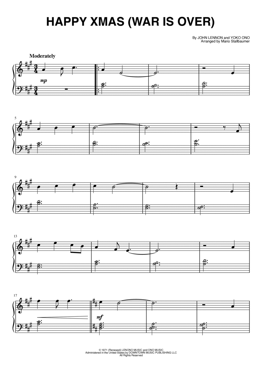 Happy Xmas (war Is Over) Piano Solo scores gallery preview page 1