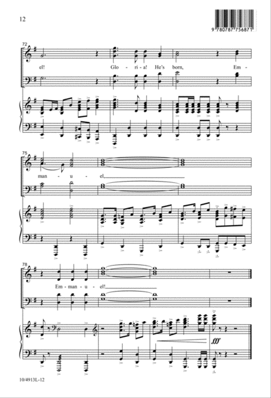 Gloria! He's Born, Emmanuel! 4-Part scores gallery preview page 12