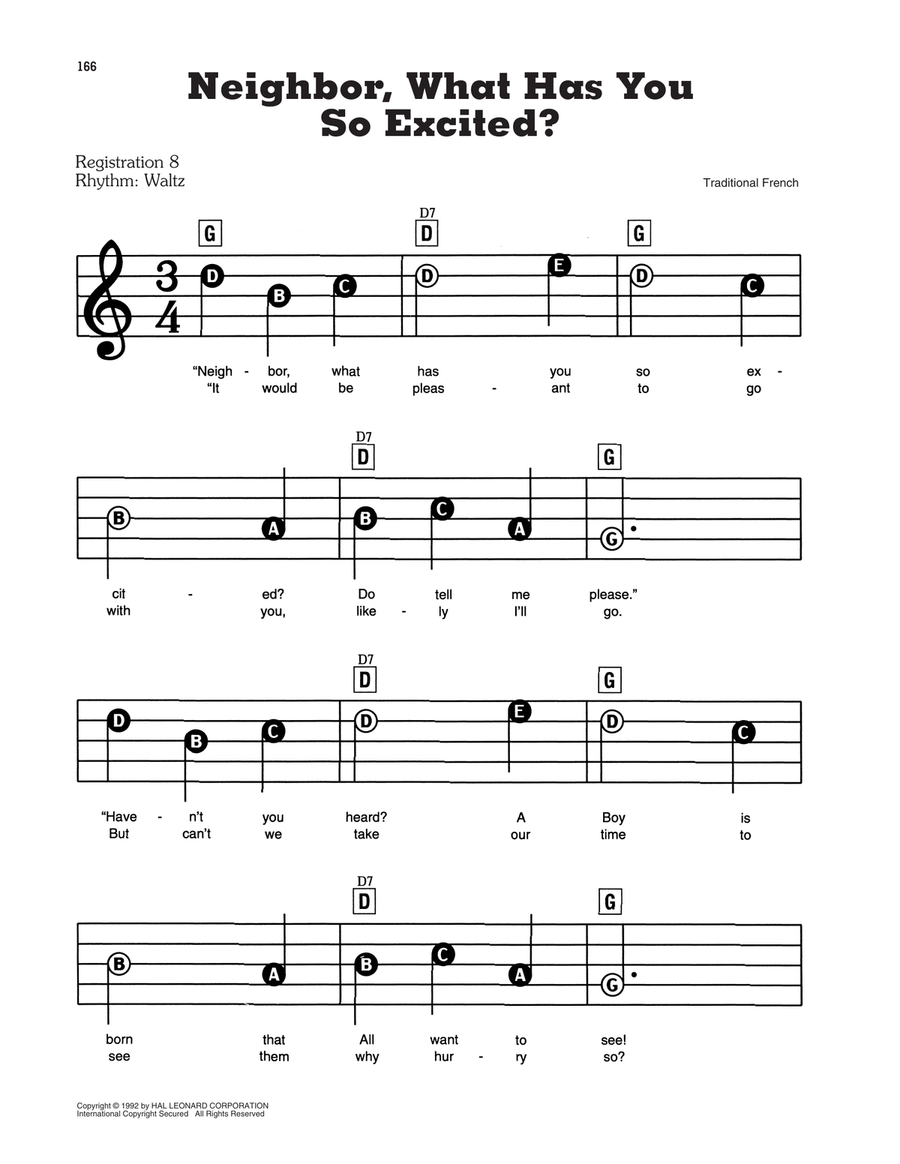 Neighbor, What Has You So Excited? Electronic Keyboard scores gallery preview page 1