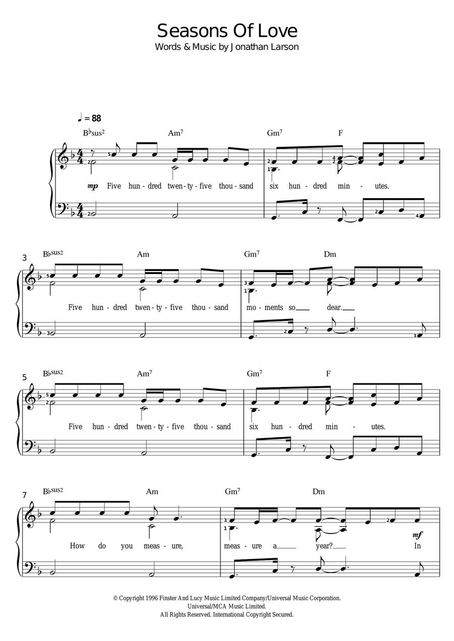 Seasons Of Love (from Rent) Piano, Vocal scores gallery preview page 1