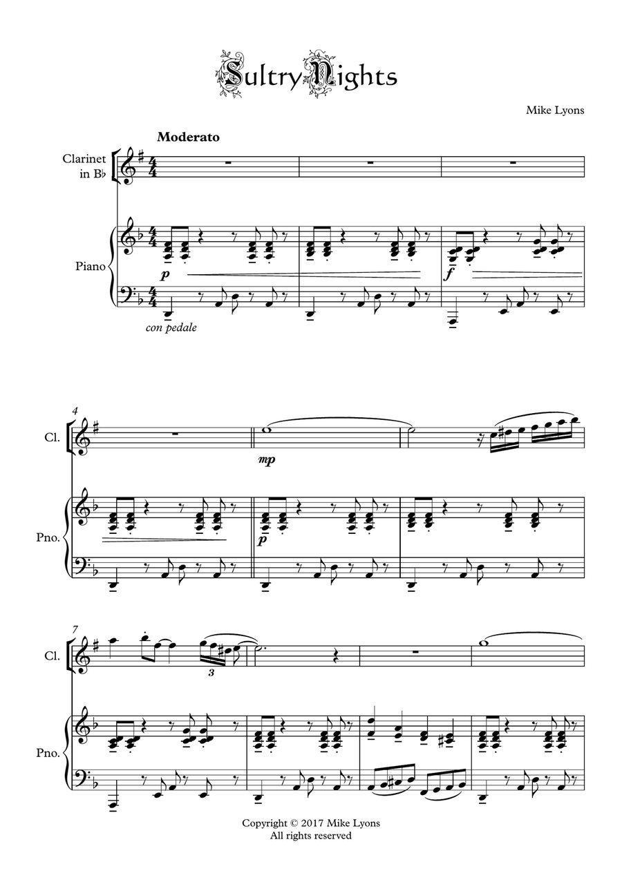 Sultry Nights (Bb Clarinet) B-Flat Clarinet scores gallery preview page 3
