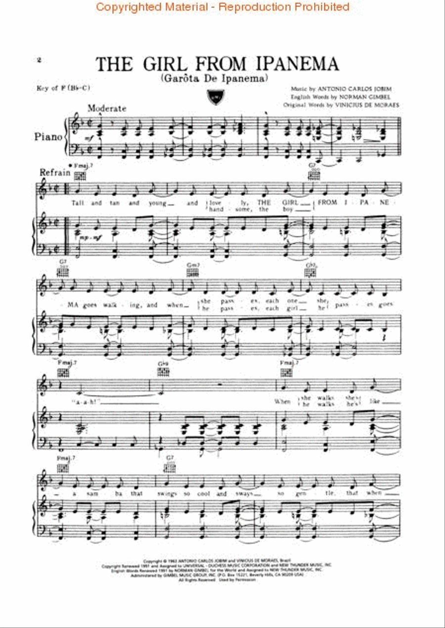The Girl from Ipanema Piano, Vocal, Guitar scores gallery preview page 2