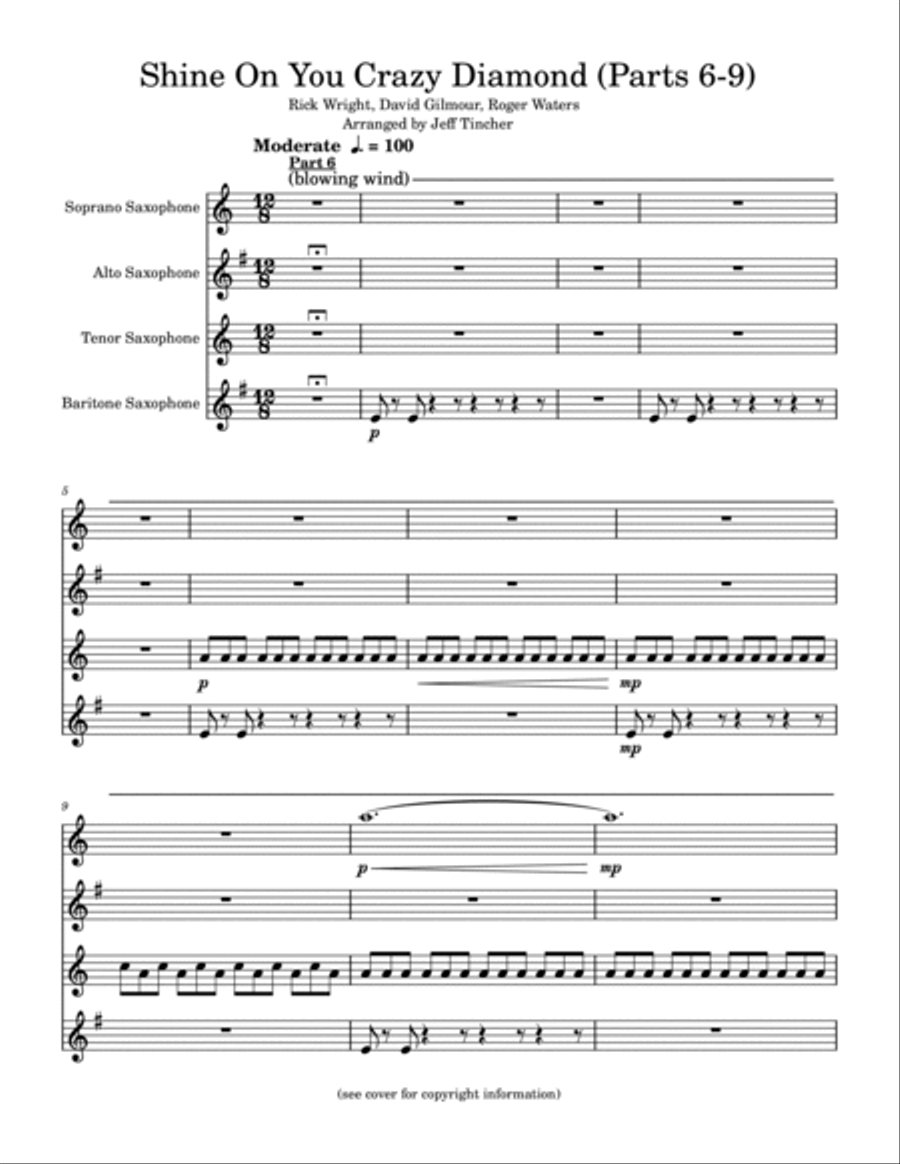Shine On You Crazy Diamond (Parts 6-9) Saxophone Quartet scores gallery preview page 2