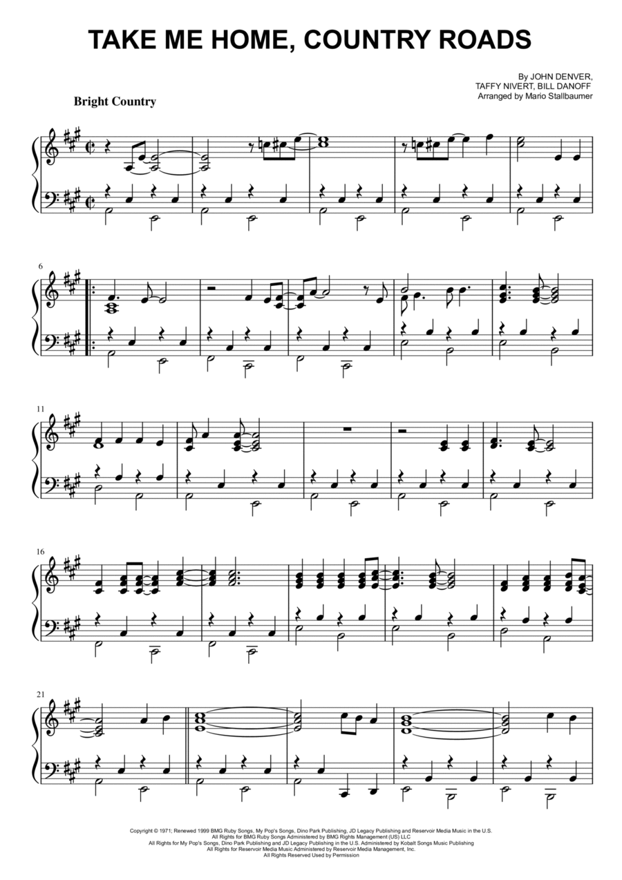 Take Me Home, Country Roads Piano Solo scores gallery preview page 1
