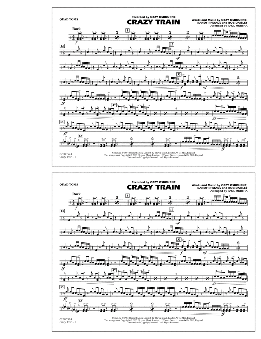 Crazy Train - Quad Toms Marching Band scores gallery preview page 1