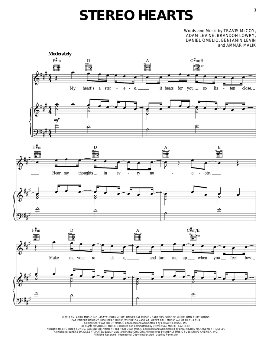 Stereo Hearts (feat. Adam Levine) Acoustic Guitar scores gallery preview page 1
