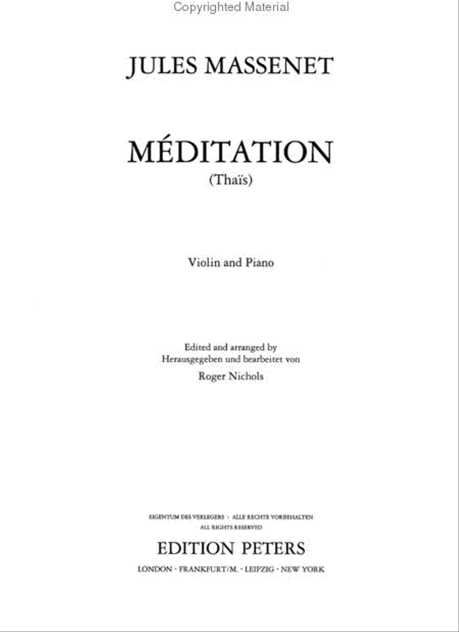 Méditation from Thaïs (Arranged for Violin and Piano)