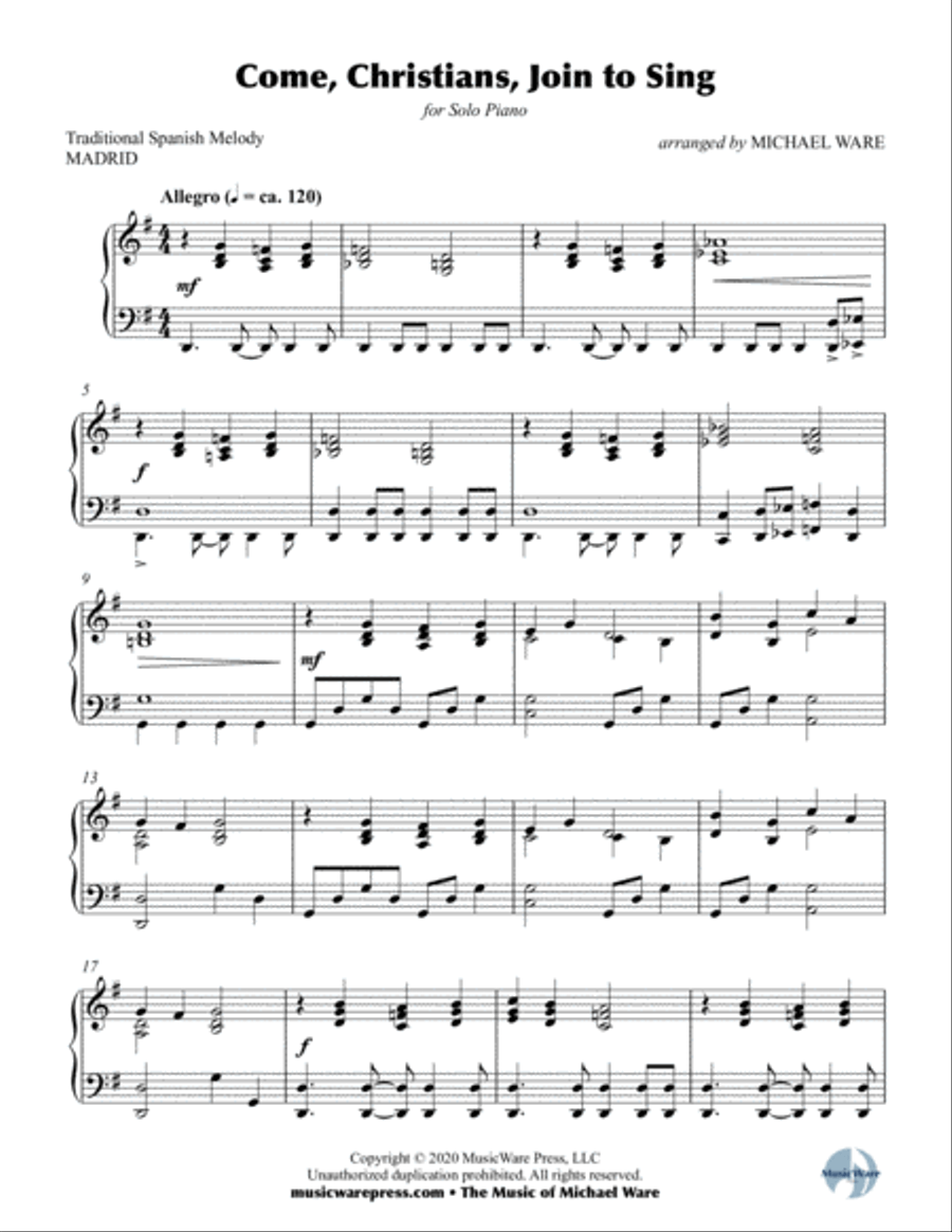 Come, Christians, Join to Sing (solo piano) Piano Solo scores gallery preview page 2