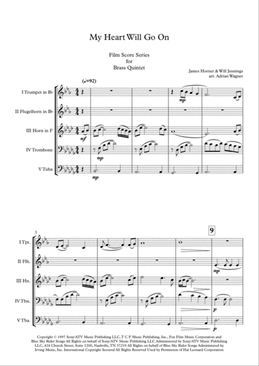 My Heart Will Go On (Love Theme from Titanic) Brass Quintet scores gallery preview page 3