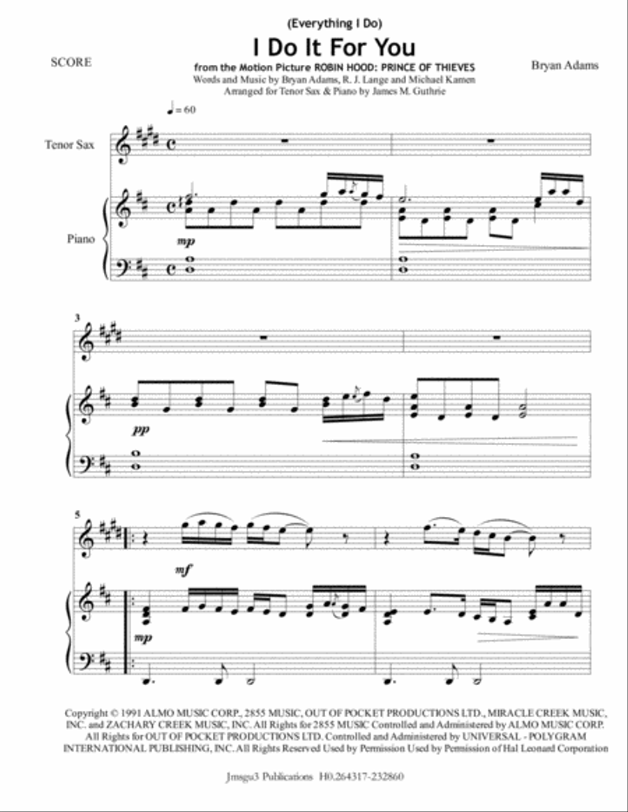(Everything I Do) I Do It For You Tenor Saxophone scores gallery preview page 1