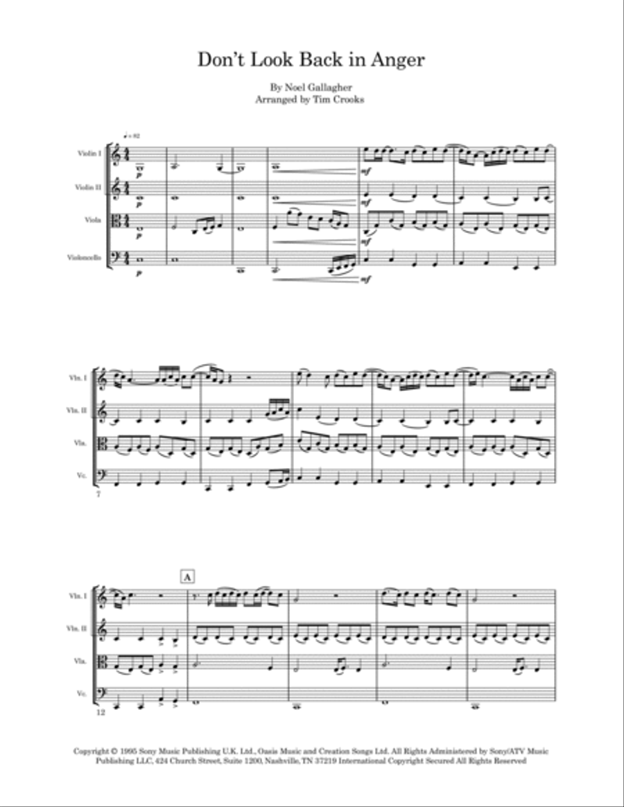 Don't Look Back In Anger String Quartet scores gallery preview page 2