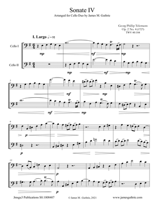 Telemann: Sonata Op. 2 No. 4 for Cello Duo