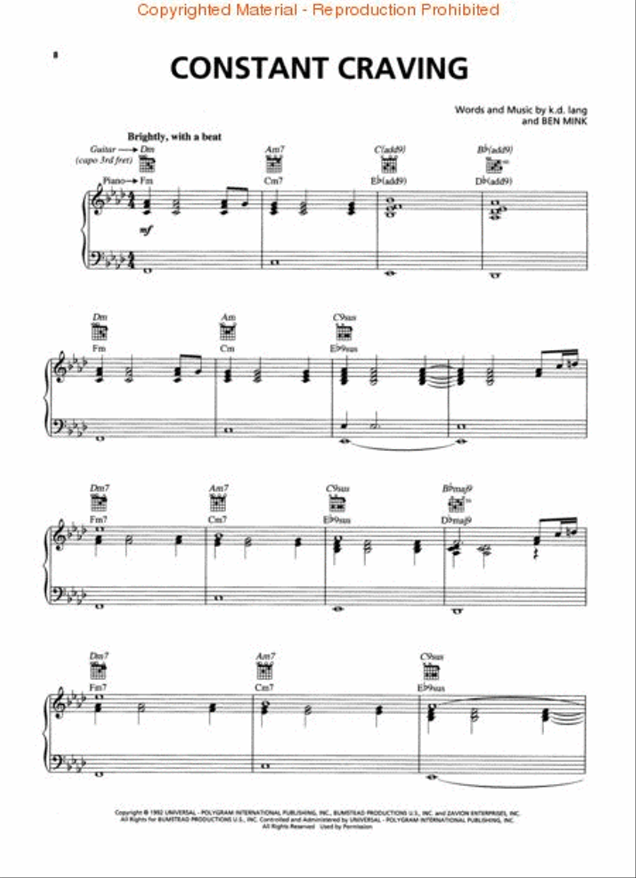 Best of k.d. lang Piano, Vocal, Guitar scores gallery preview page 3