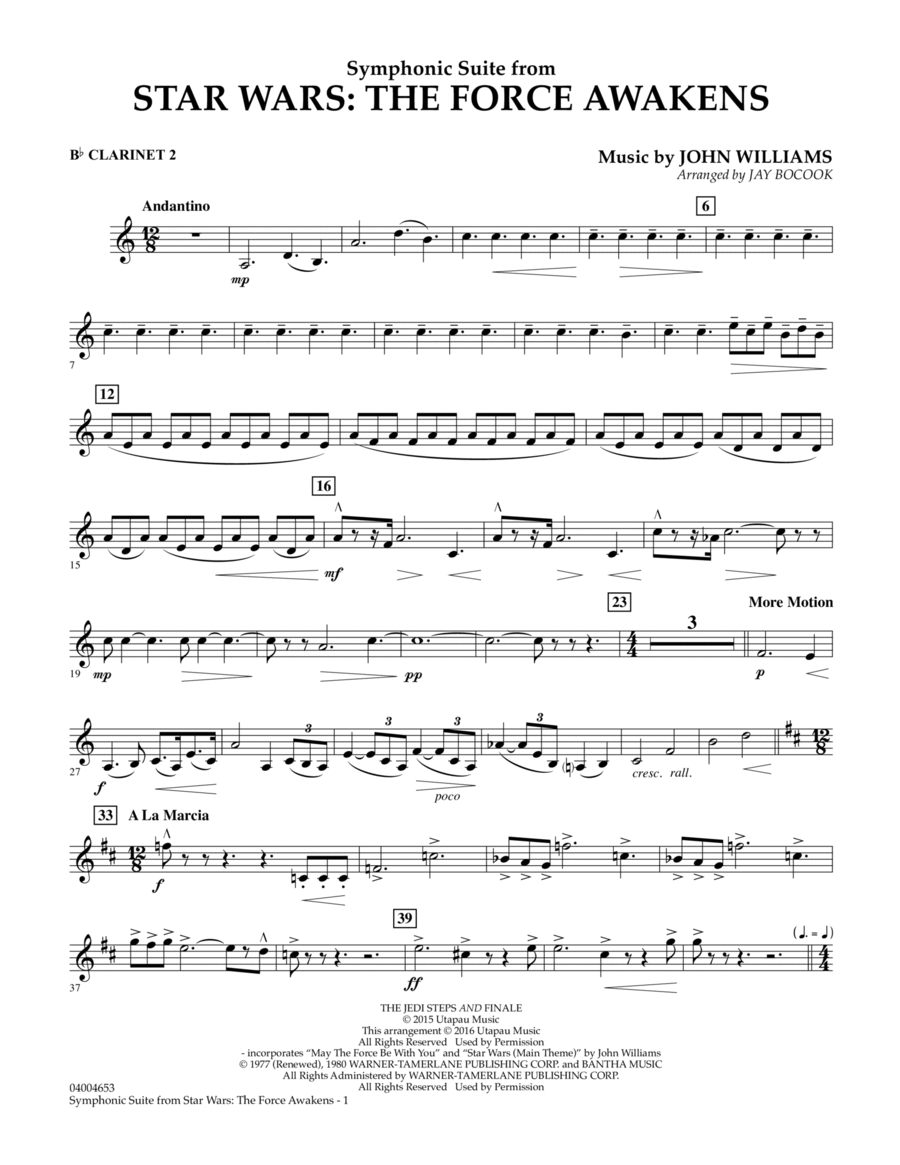 Symphonic Suite from Star Wars: The Force Awakens - Bb Clarinet 2 B-Flat Clarinet scores gallery preview page 1