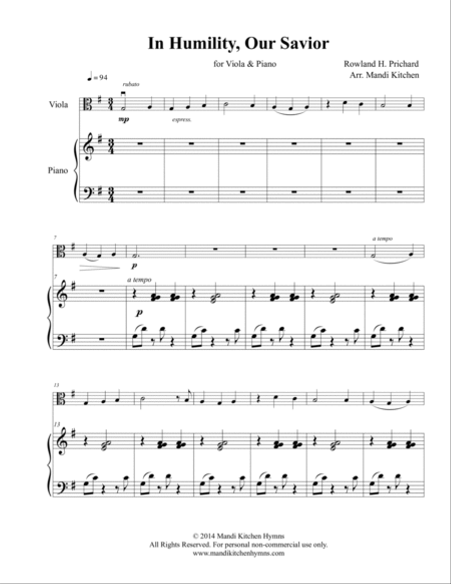 In Humility, Our Savior Viola & Piano Duet Piano Accompaniment scores gallery preview page 2