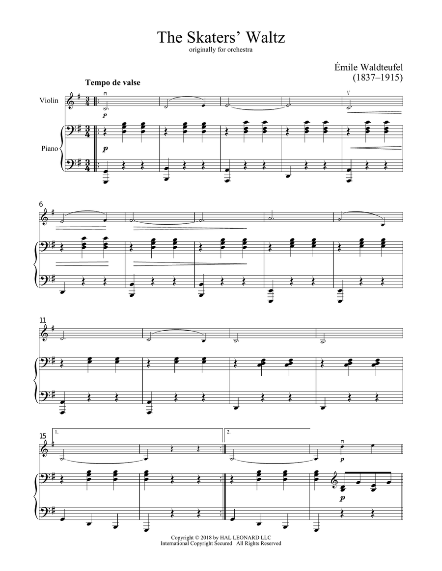 The Skaters Waltz Violin Solo scores gallery preview page 1