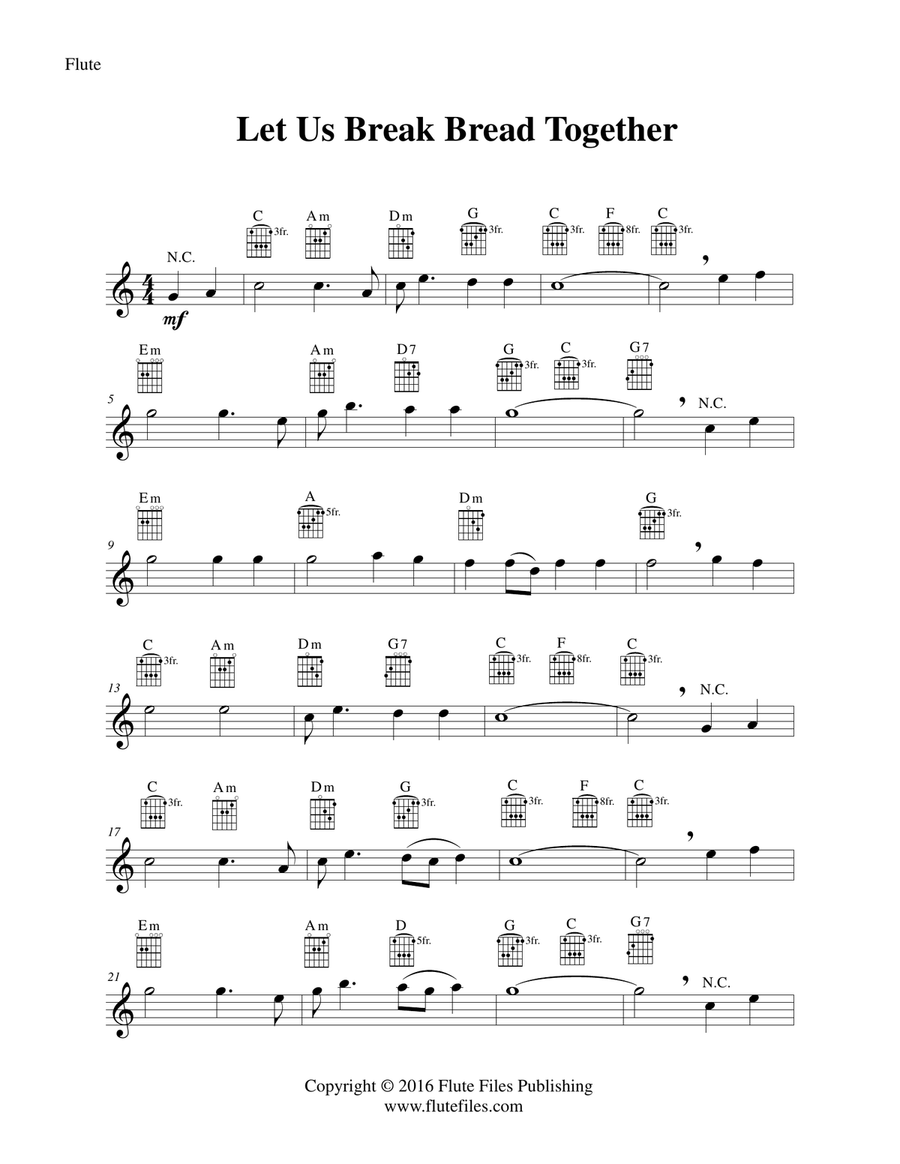 Let Us Break Bread Together - Flute Solo with Guitar Chords Chamber Music scores gallery preview page 3