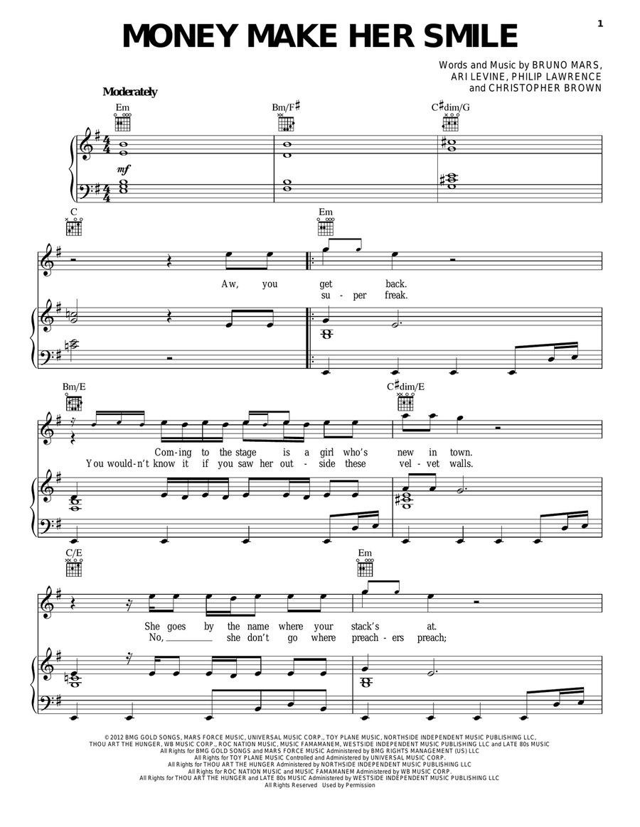 Money Make Her Smile Piano, Vocal, Guitar scores gallery preview page 1