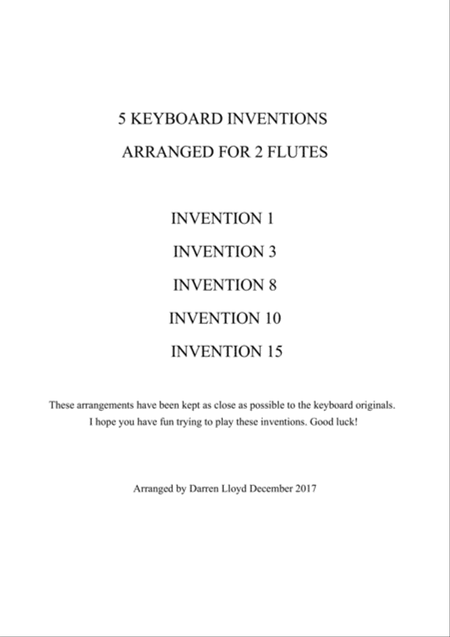 Flute duets - 5 J S Bach keyboard inventions arranged for 2 flutes. Flute Duet scores gallery preview page 2