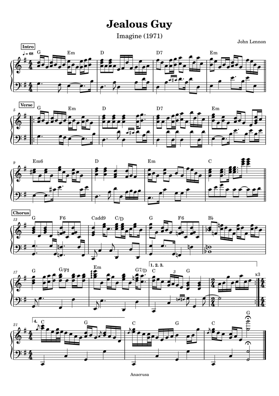 Jealous Guy Jealous Guy Piano Solo scores gallery preview page 1