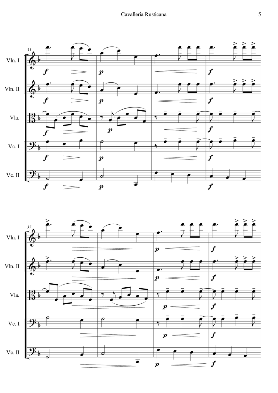 Cavalleria Rusticana by Pietro Mascagni String Quintet - Digital Sheet Music page 5