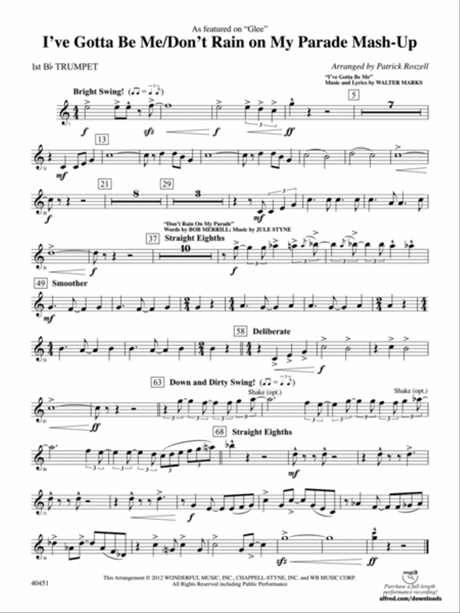 I’ve Gotta Be Me / Don’t Rain on My Parade Mash-Up: 1st B-flat Trumpet Full Orchestra scores gallery preview page 1