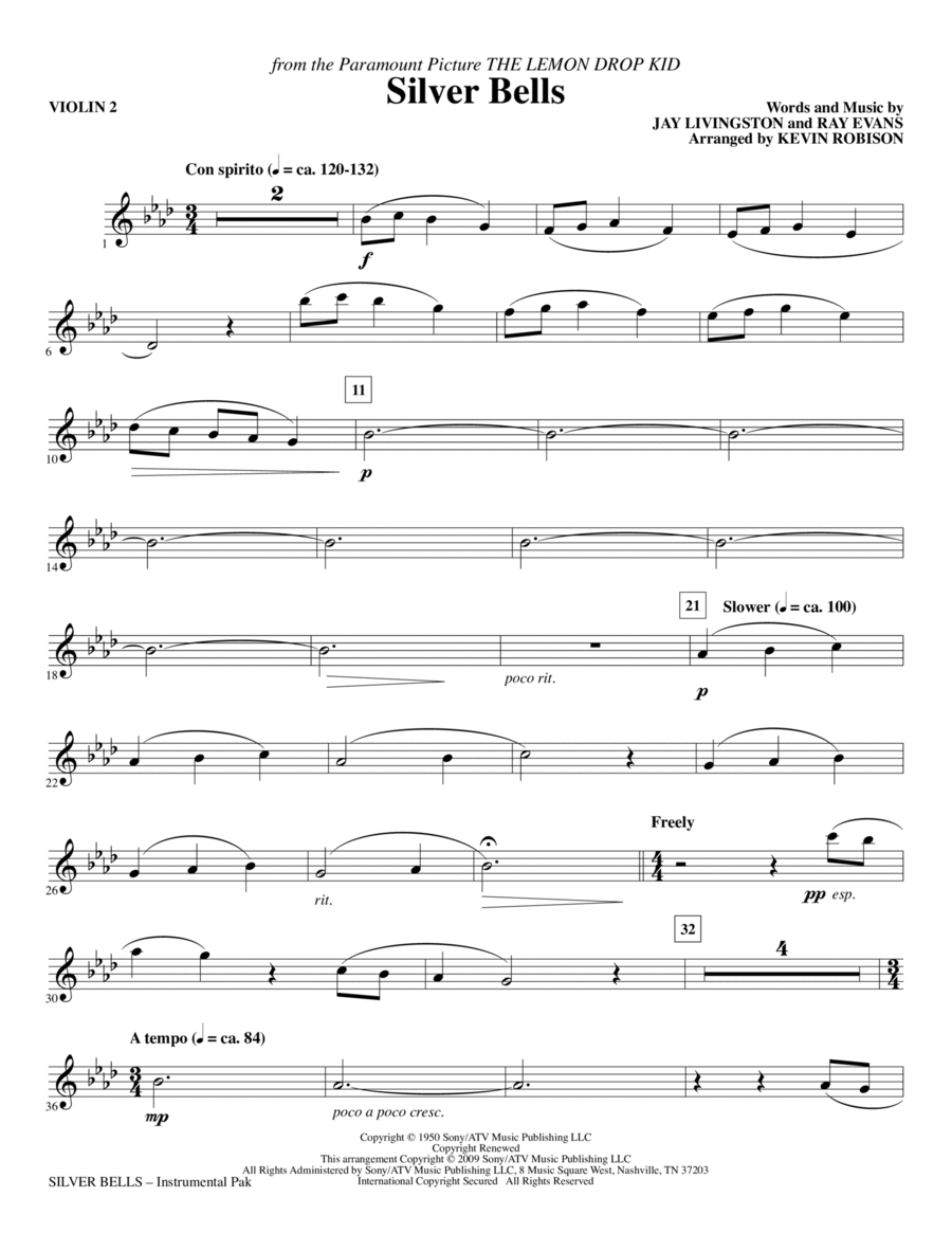 Silver Bells - Violin 2 Choir scores gallery preview page 1