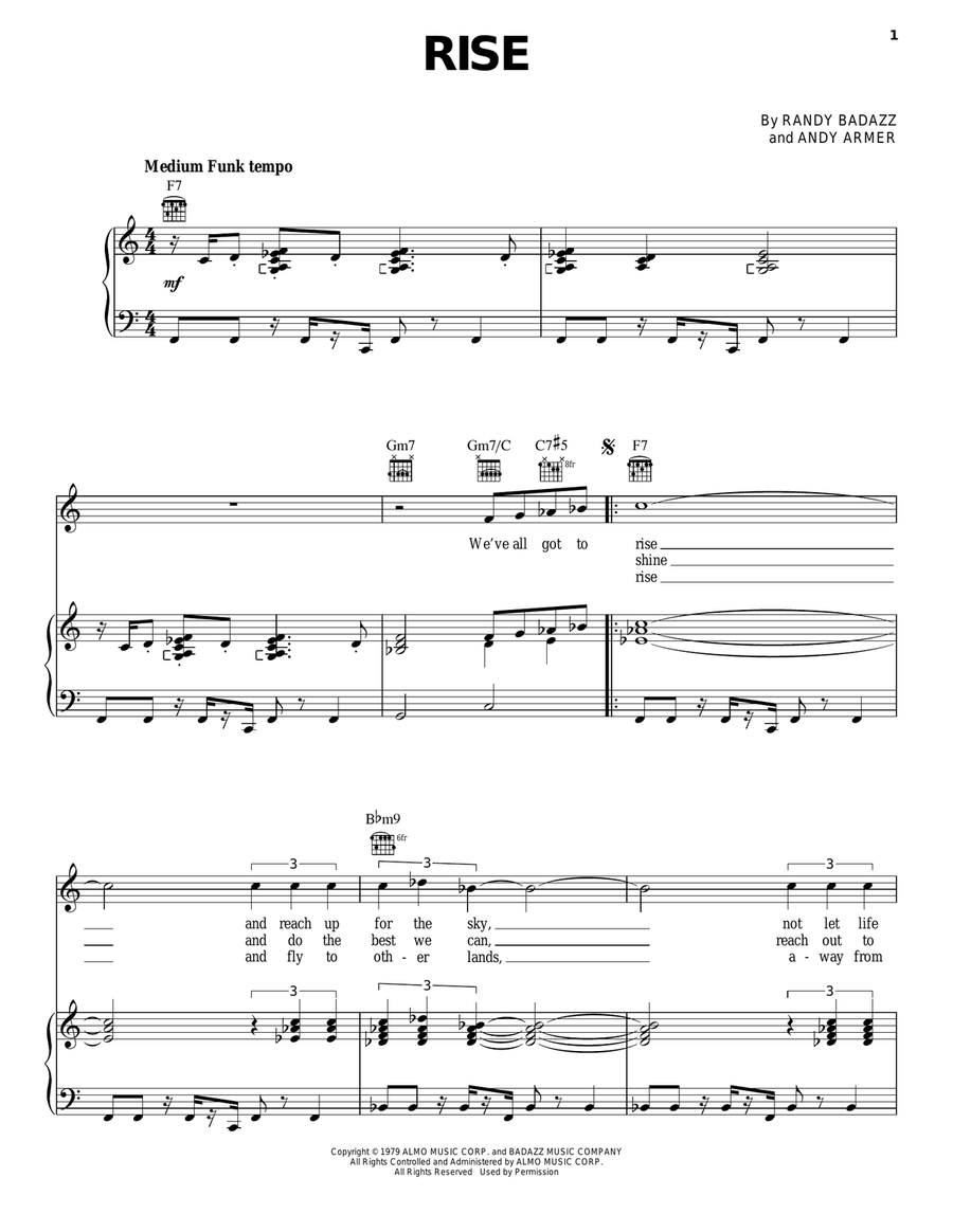 Rise Rise Piano, Vocal, Guitar scores gallery preview page 1