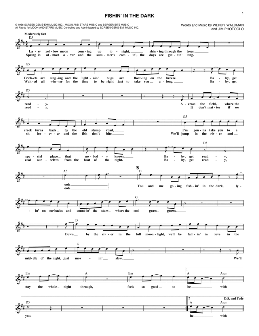Fishin' In The Dark Piano scores gallery preview page 1