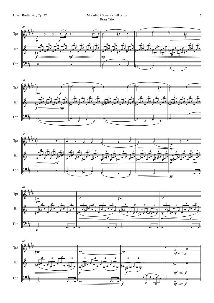 Moonlight Sonata by Beethoven for Brass Trio Brass Trio scores gallery preview page 3