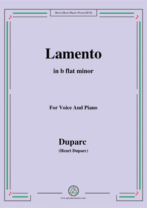Book cover for Duparc-Lamento in b flat minor,for Violin and Piano