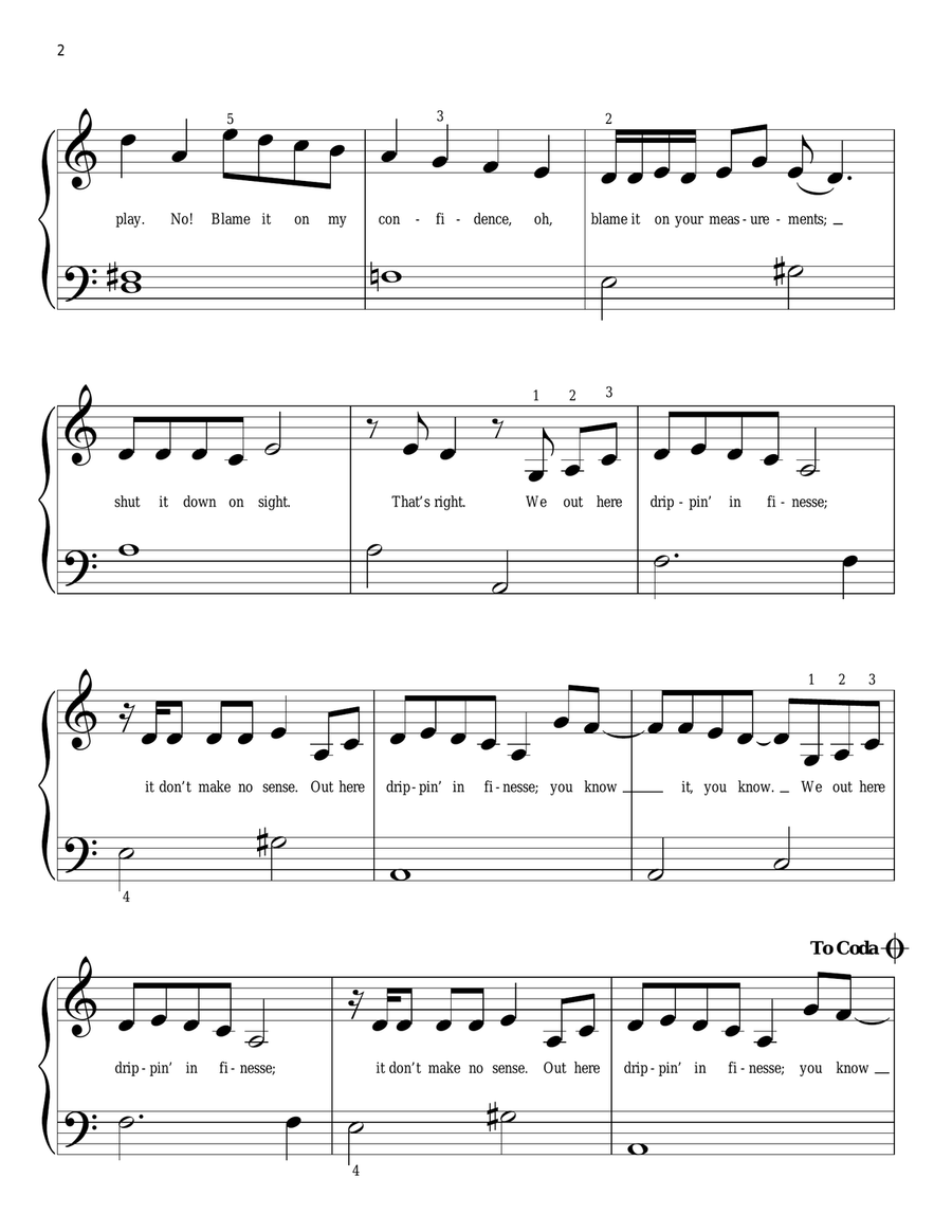 Finesse (feat. Cardi B) Finesse (feat. Cardi B) Easy Piano scores gallery preview page 2