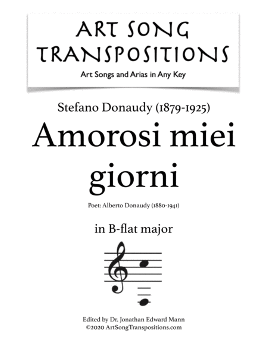 DONAUDY: Amorosi miei giorni (transposed to B-flat major) Voice scores gallery preview page 1