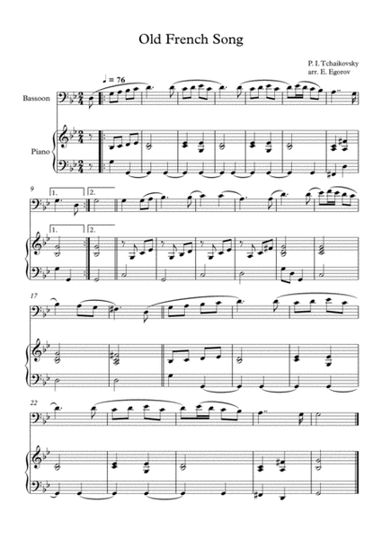 Old French Song, Peter Ilyich Tchaikovsky, For Bassoon & Piano image number null