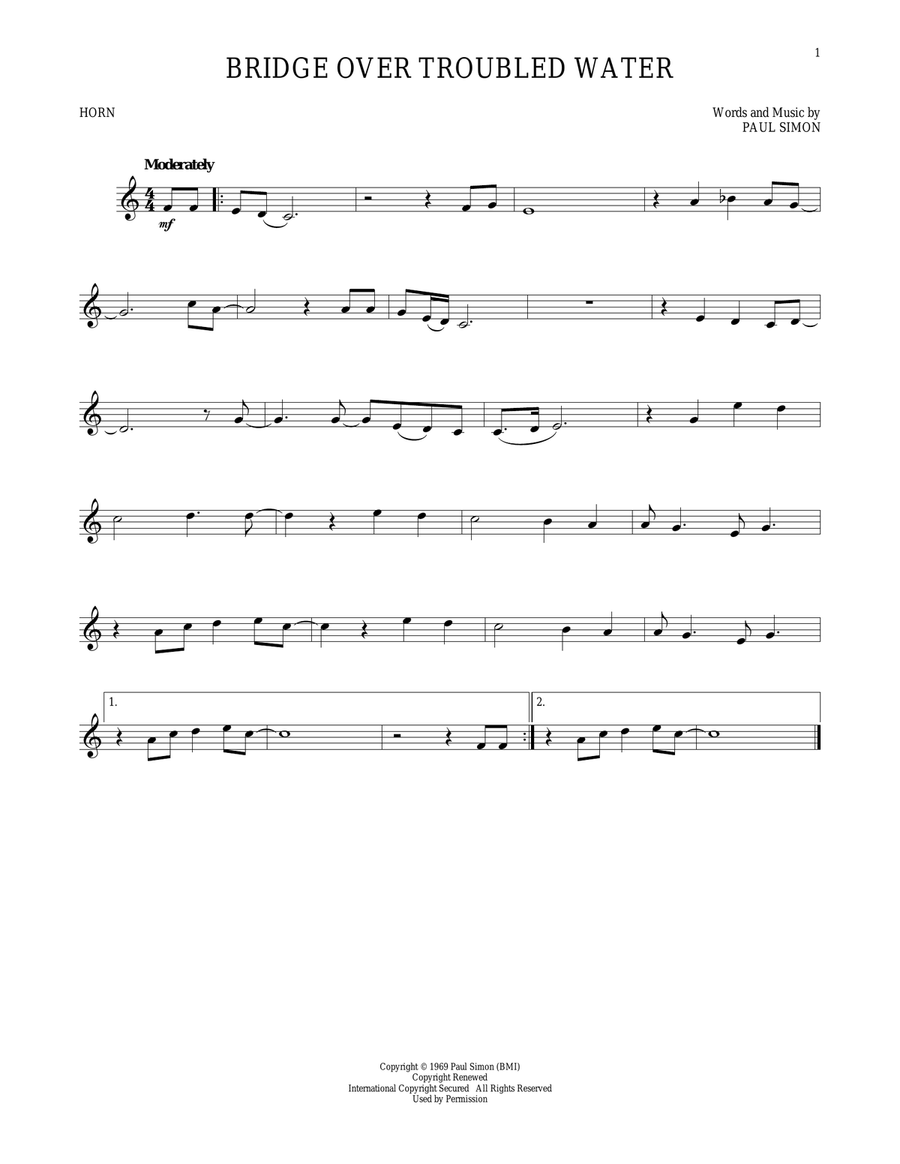 Bridge Over Troubled Water Horn Solo scores gallery preview page 1