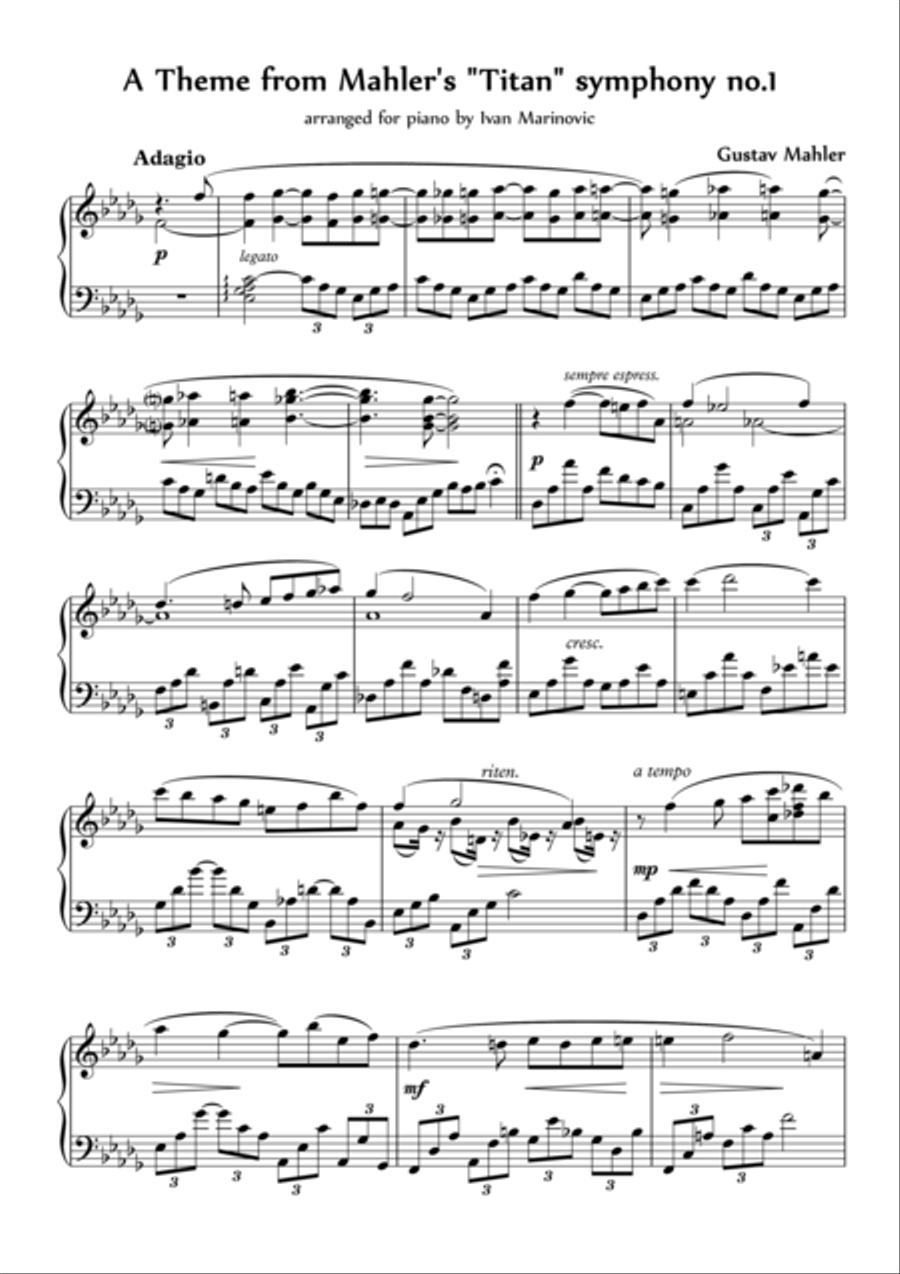 A Theme from Mahler's Titan symphony no 1 Piano Solo scores gallery preview page 1