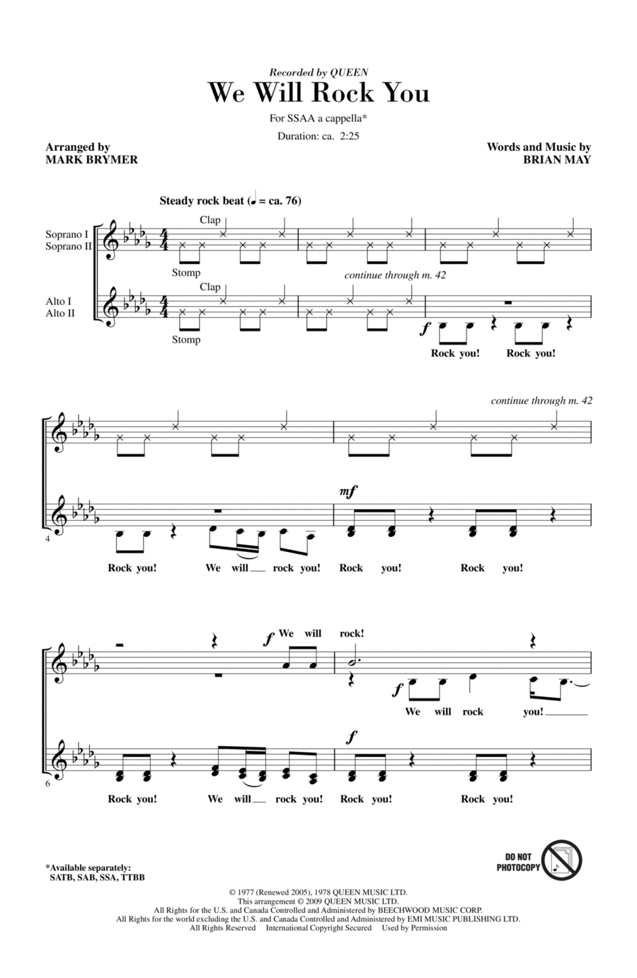We Will Rock You (arr. Mark Brymer) SSA scores gallery preview page 1