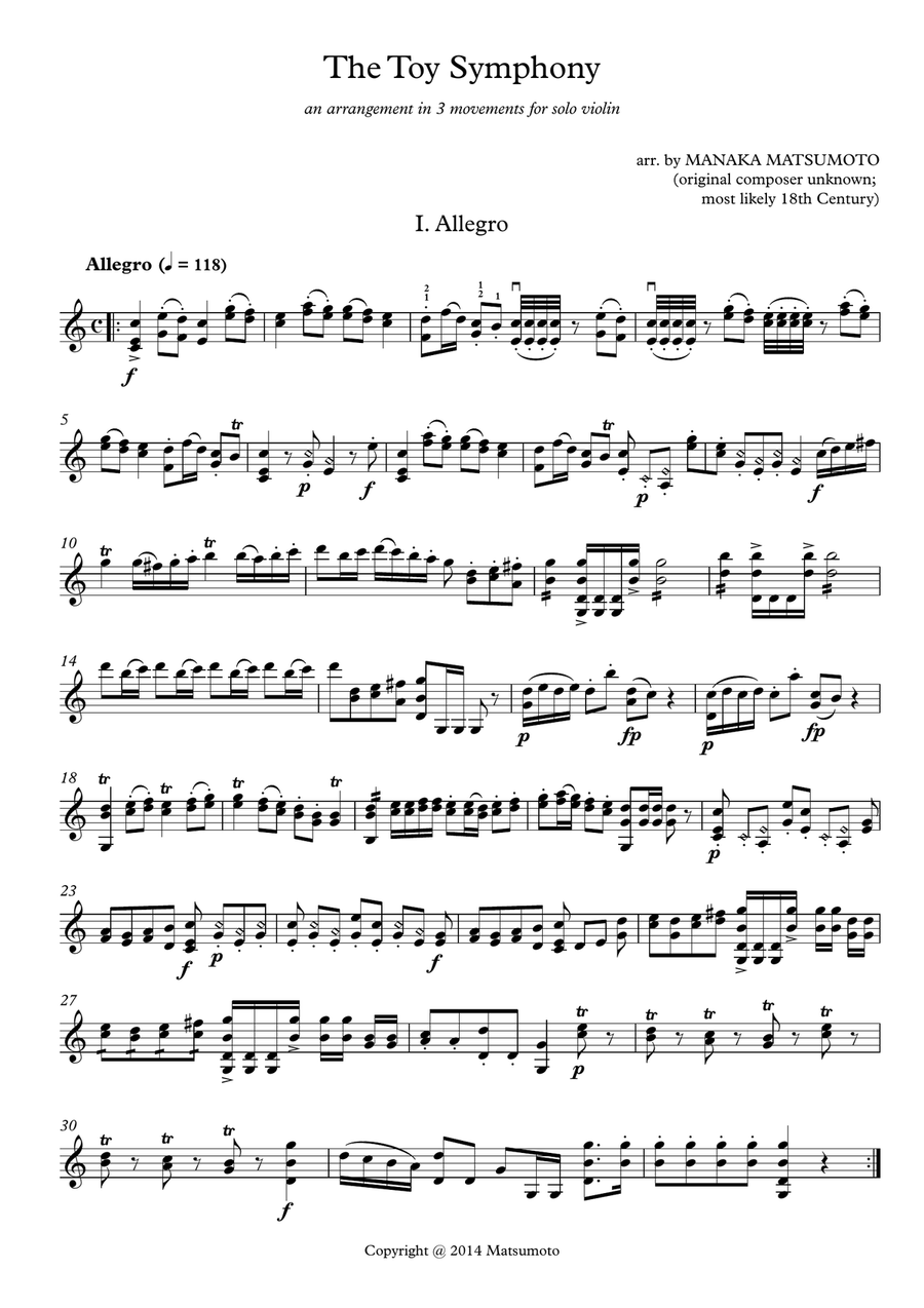 Toy Symphony for solo violin Violin Solo scores gallery preview page 2