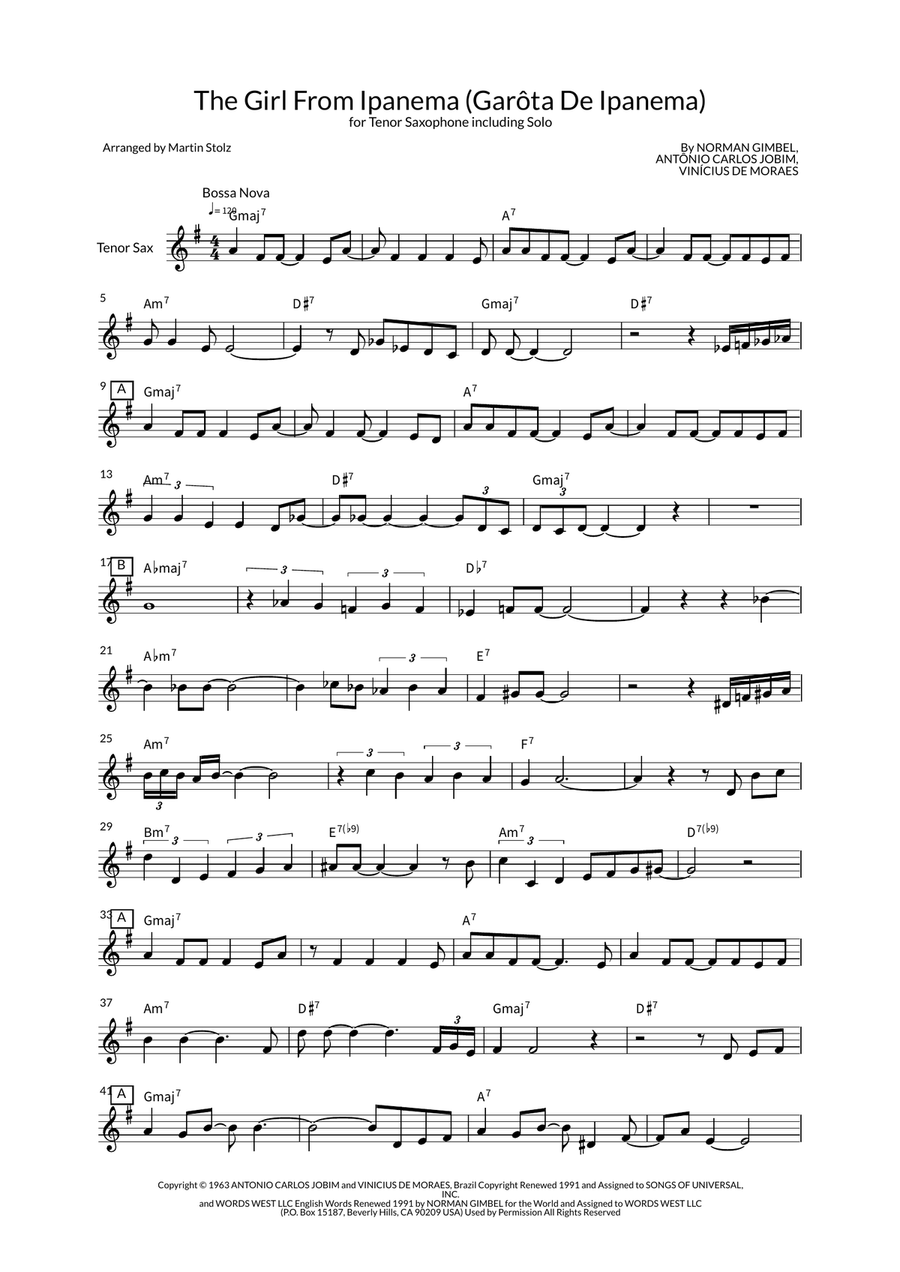 The Girl From Ipanema (Garôta De Ipanema) Tenor Saxophone scores gallery preview page 1
