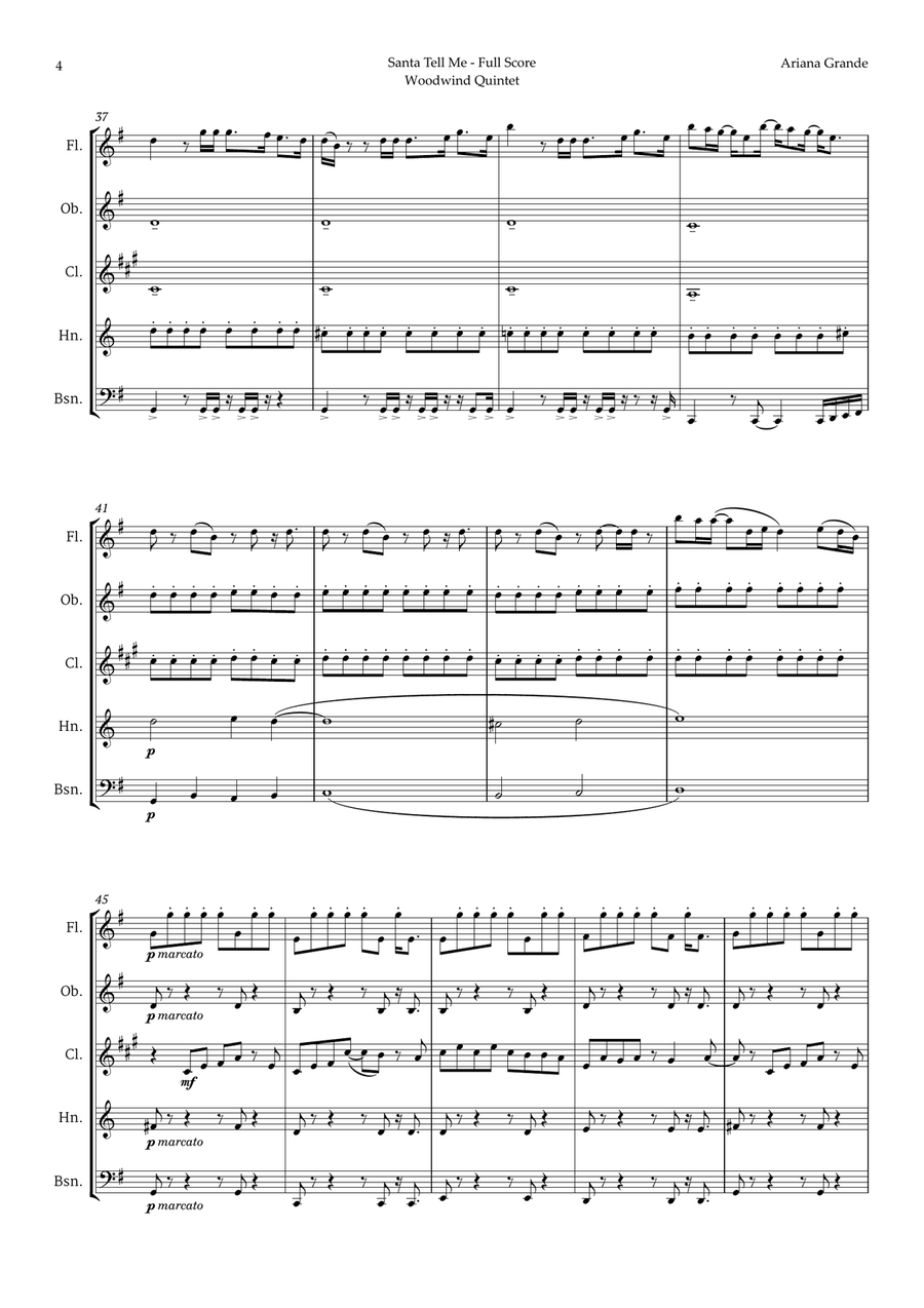 Santa Tell Me Woodwind Quintet scores gallery preview page 4