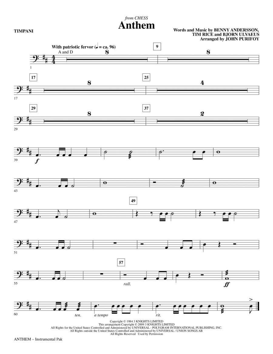 Anthem (from Chess) - Timpani Choir scores gallery preview page 1