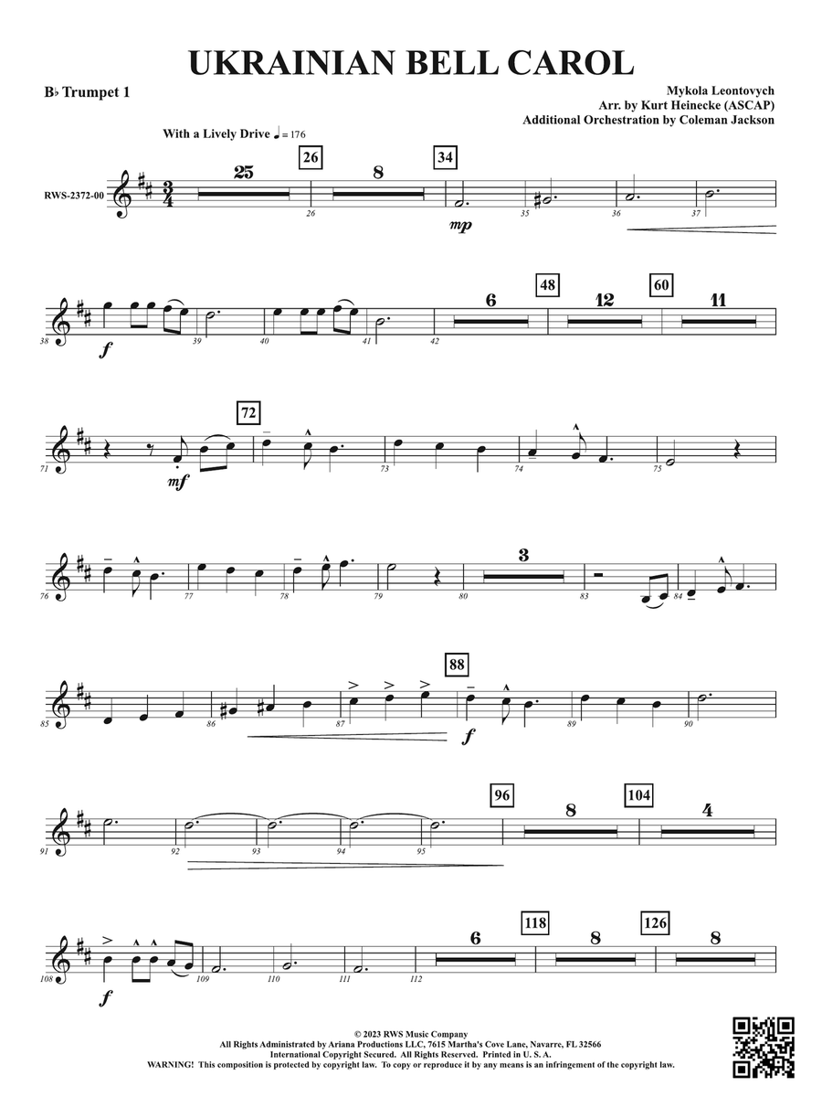 Ukrainian Bell Carol: 1st B-flat Trumpet B-Flat Trumpet scores gallery preview page 1