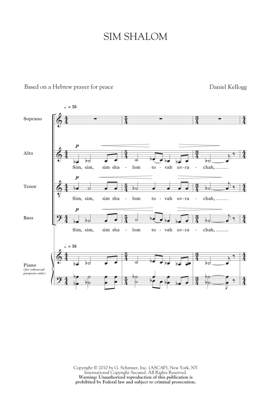 Sim Shalom Sim Shalom 4-Part scores gallery preview page 1