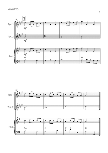 MINUETO - BACH - BRASS PIANO TRIO (TRUMPET 1, TRUMPET 2 & PIANO) image number null