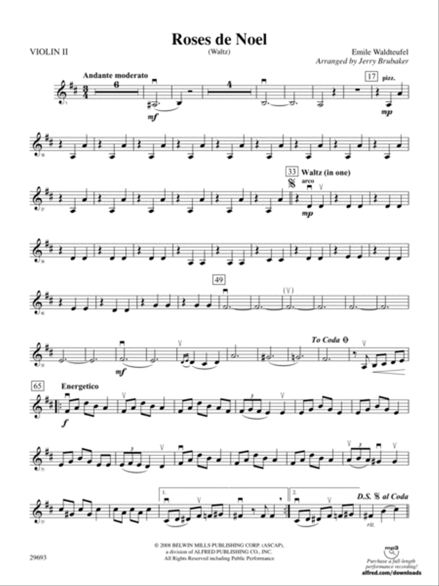 Roses de Noel (Waltz): 2nd Violin Full Orchestra scores gallery preview page 1