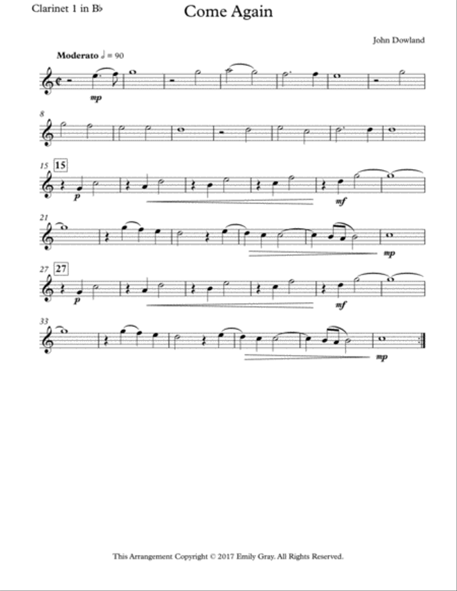 Come Again (Clarinet Quartet) Clarinet Quartet scores gallery preview page 3