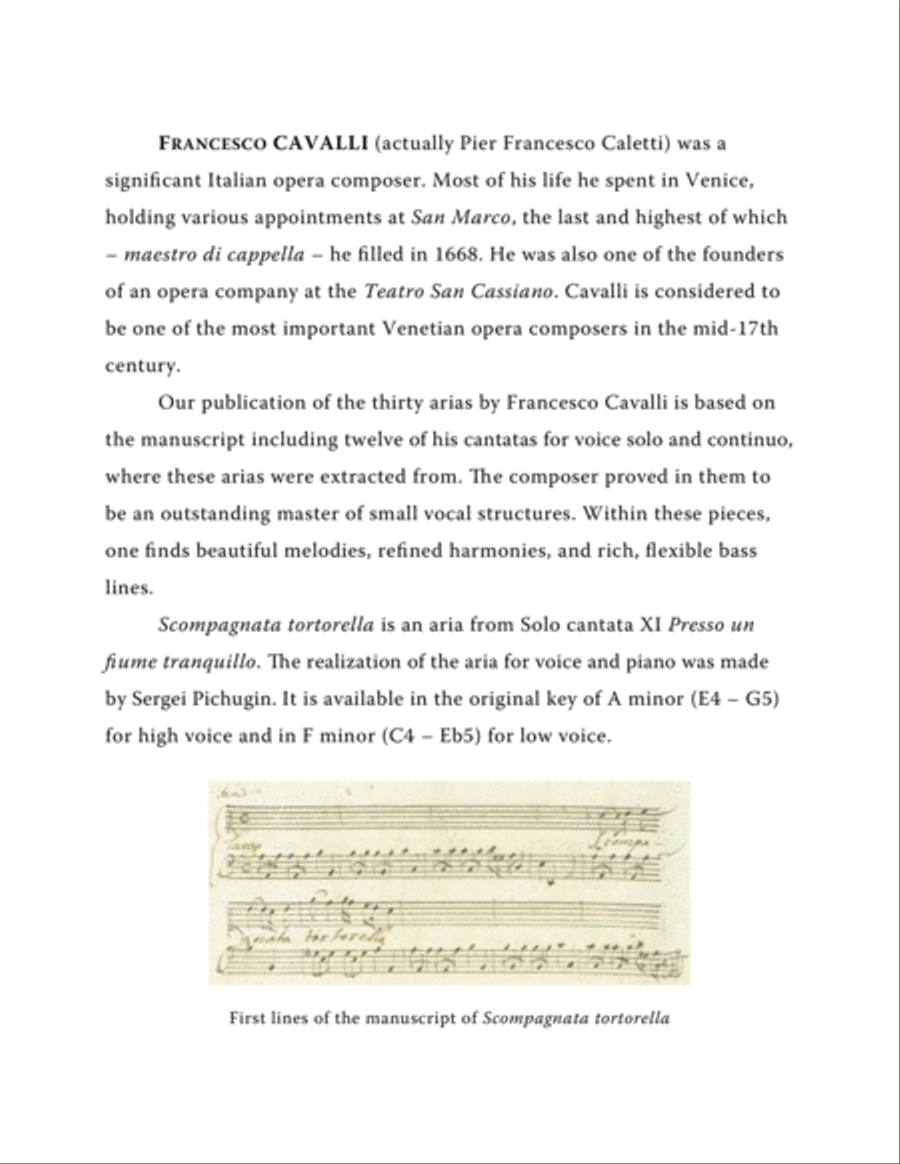 CAVALLI Francesco: Scompagnata tortorella, aria from the cantata, arranged for Voice and Piano (F mi Voice Solo scores gallery preview page 2