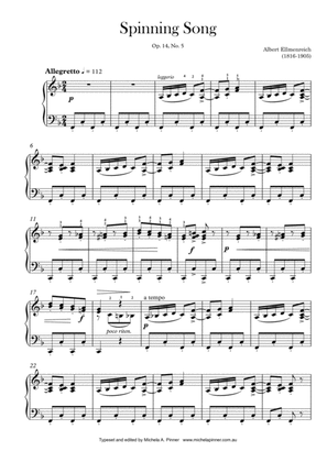 Spinning Song (Op 24, No 5) by Ellmenreich