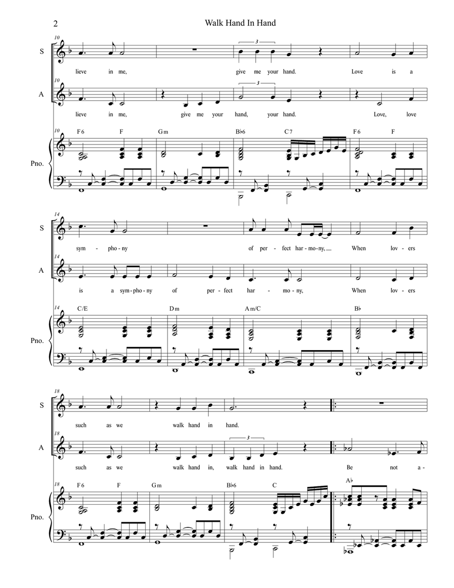 Walk Hand In Hand Alto Voice scores gallery preview page 2
