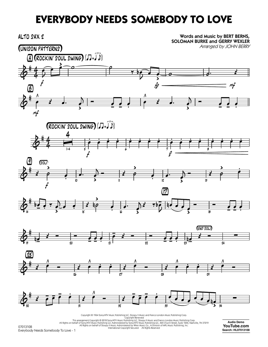 Everybody Needs Somebody to Love - Alto Sax 2 Jazz Ensemble scores gallery preview page 1